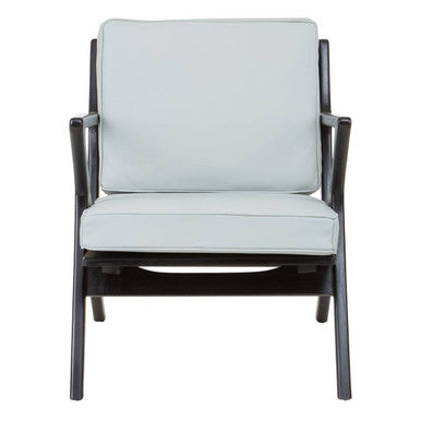 Kendari Grey Leather and Black Teak Wood Armchair - Image 1