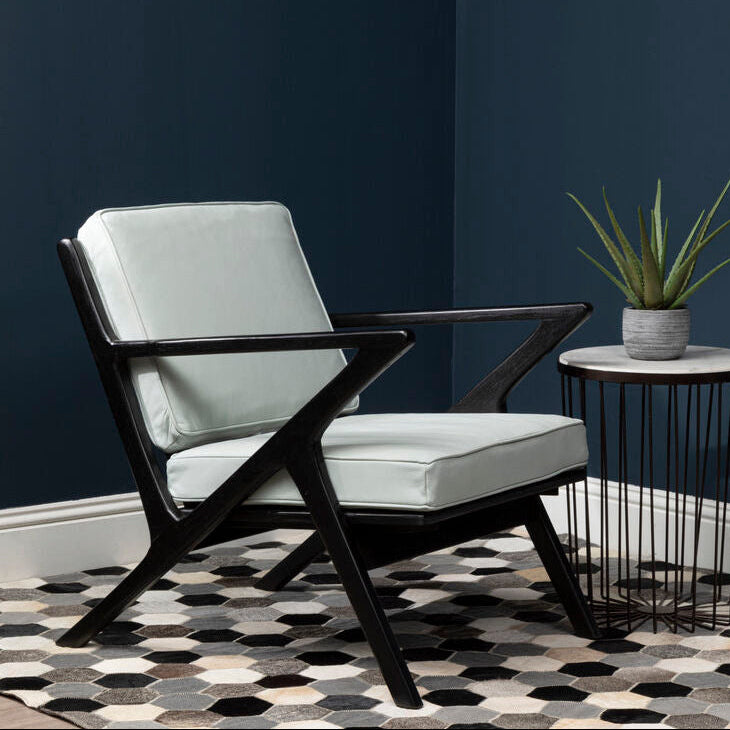 Kendari Grey Leather and Black Teak Wood Armchair - Image 2