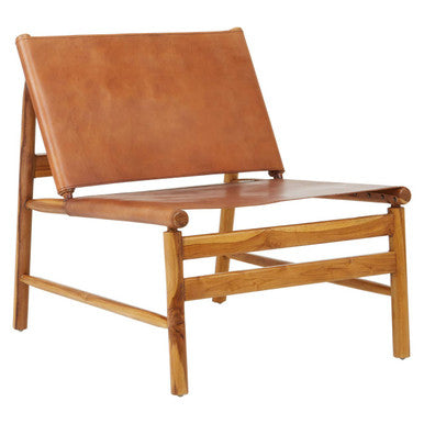 Kendari Teak Wood Chair with Brown Plain Leather