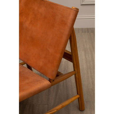 Kendari Teak Wood Chair with Brown Plain Leather