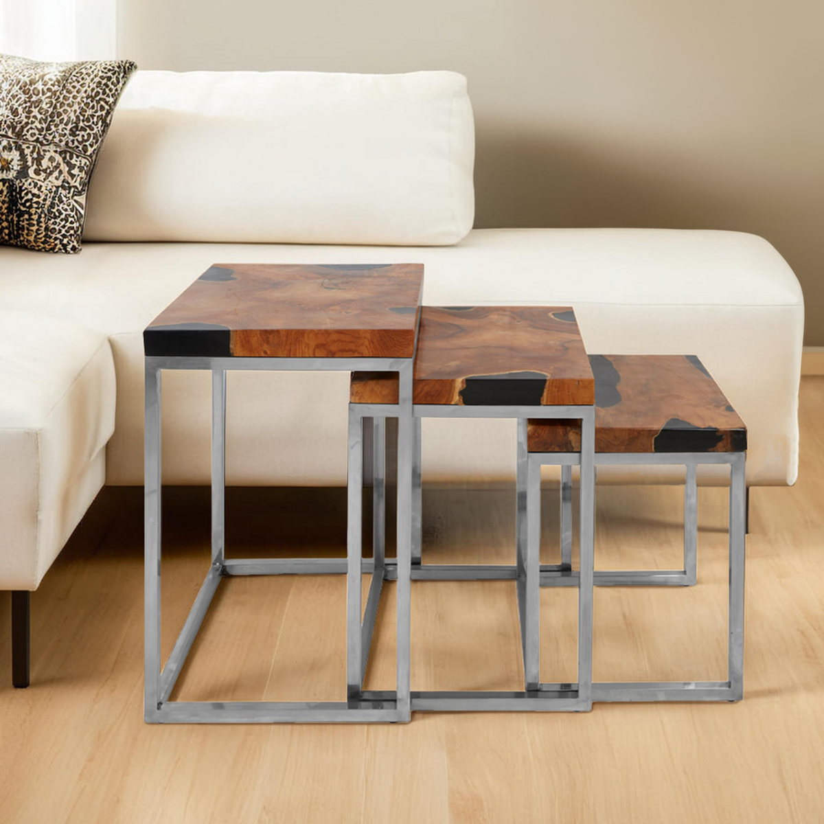 Surak Set Of 3 Teak Wood Nesting Tables - Image 1