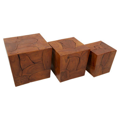Surak Set of 3 Teak Side Tables and Stools