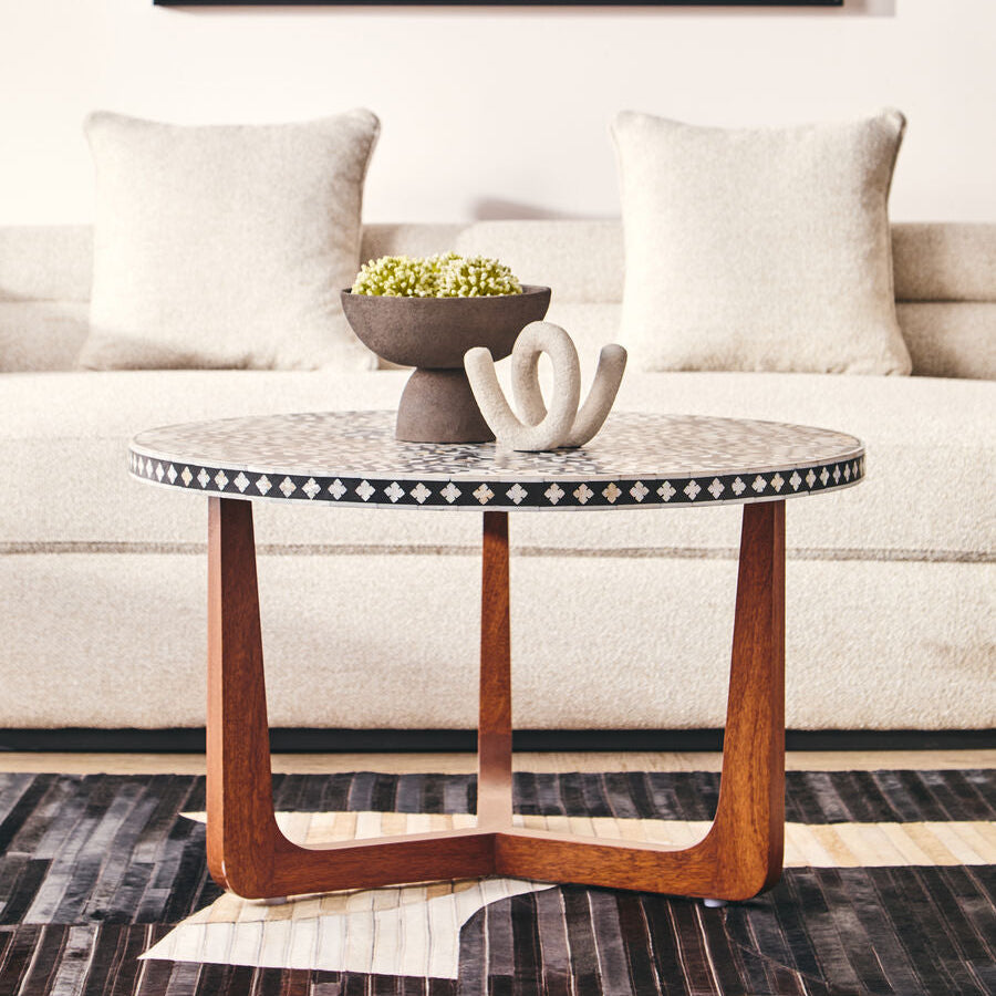 Fusion Mother of Pearl Design Round Coffee Table - Image 1