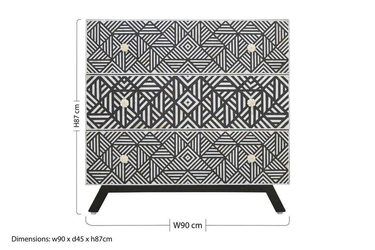 Fusion Black and Mother of Pearl Chest of 3 Drawers