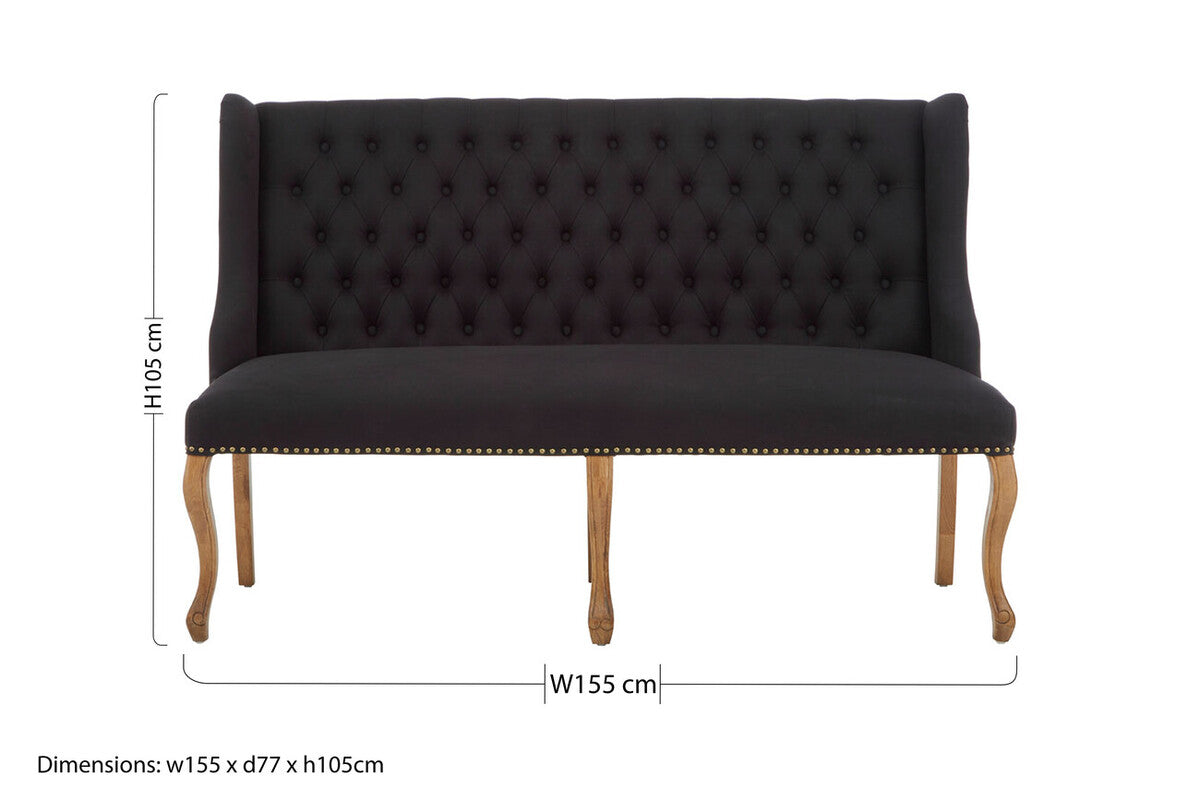 2 Seater Black Bench Sofa, Harrison