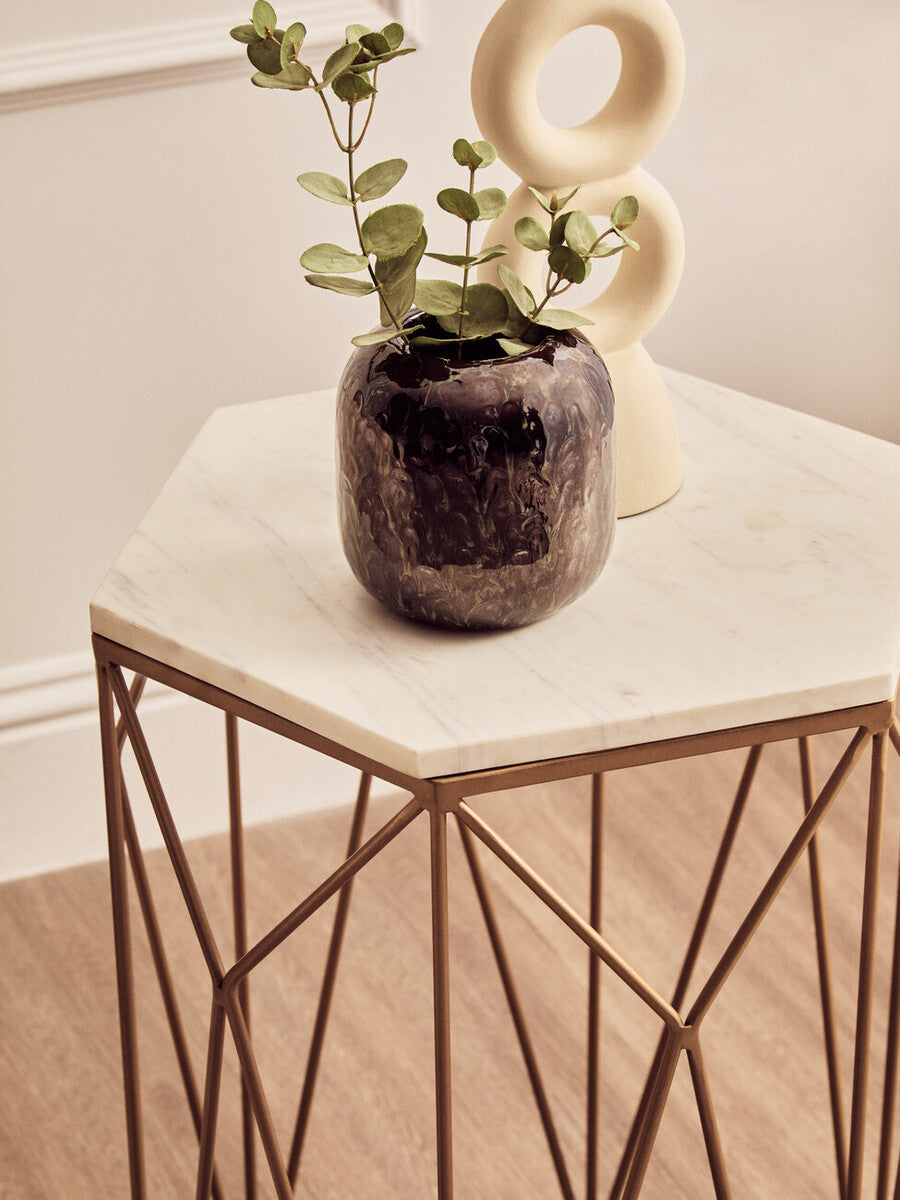 Shalimar Marble top Side Table With Geometric Base
