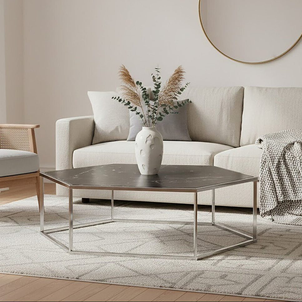 Piermount Silver Frame Hexagon Coffee Table - Image 1