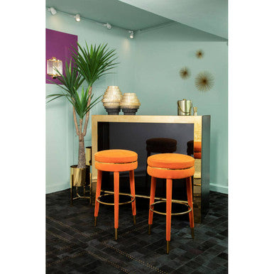 Manhattan Orange Velvet Bar Stool