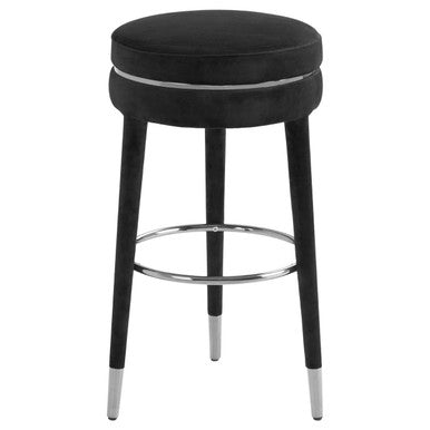 Manhattan Grey Velvet Bar Stool with Rubberwood Legs