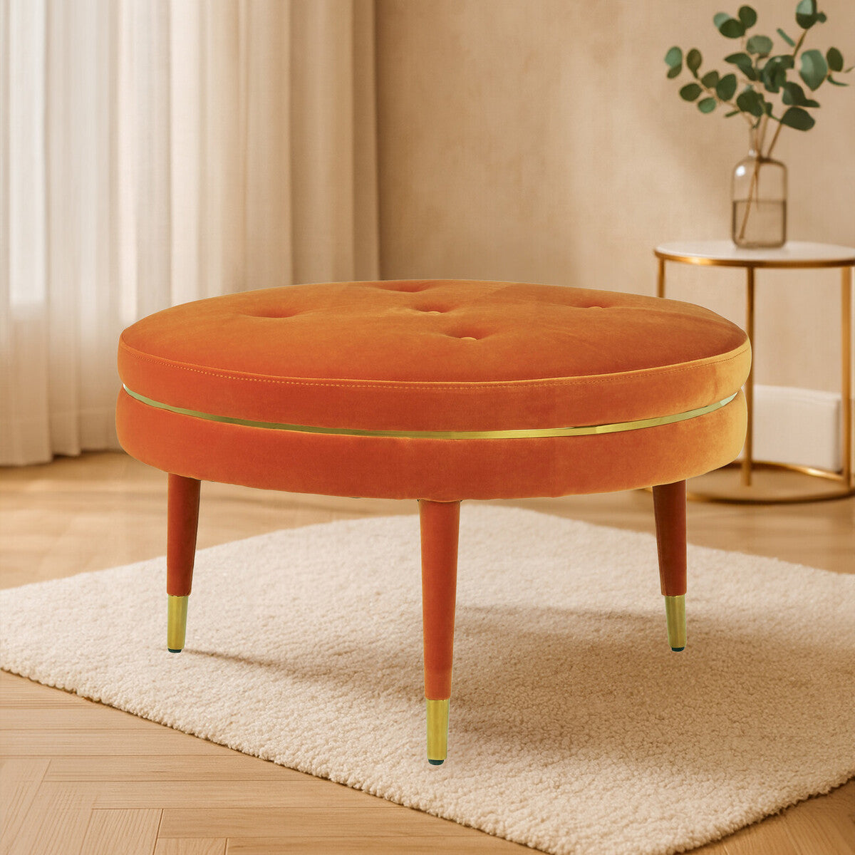 Manhattan Orange Velvet Footstool - Image 1