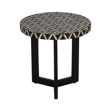 Boho Acacia Wood Side Table with Bone Inlay - Image 2