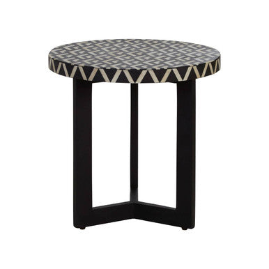 Boho Acacia Wood Side Table with Bone Inlay - Image 3
