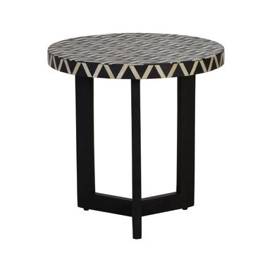 Boho Acacia Wood Side Table with Bone Inlay - Image 1