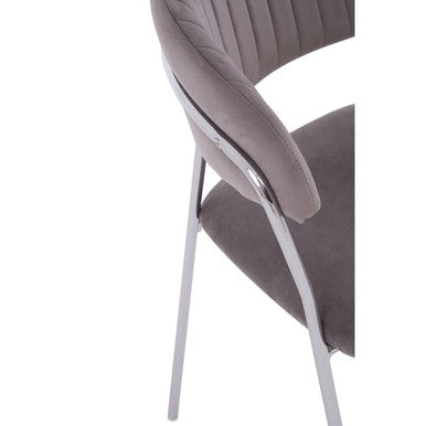 Mink Velvet Channel Tufted and Chrome Finish Dining Chair | Tamzin