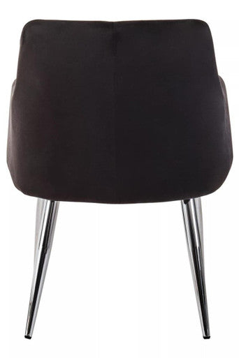 Black Velvet Quilted Dining Chair with Chrome Finish Legs | Tamzin
