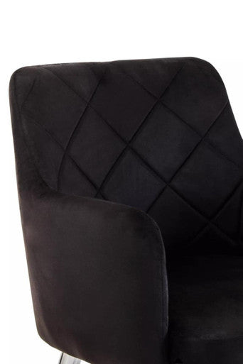 Black Velvet Quilted Dining Chair with Chrome Finish Legs | Tamzin