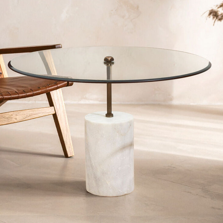 Rany Glass And White Marble Side Table - Image 1