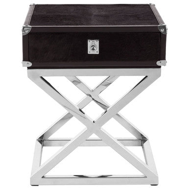 Kensington Townhouse Hair on Leather One Drawer Side Table - Image 2