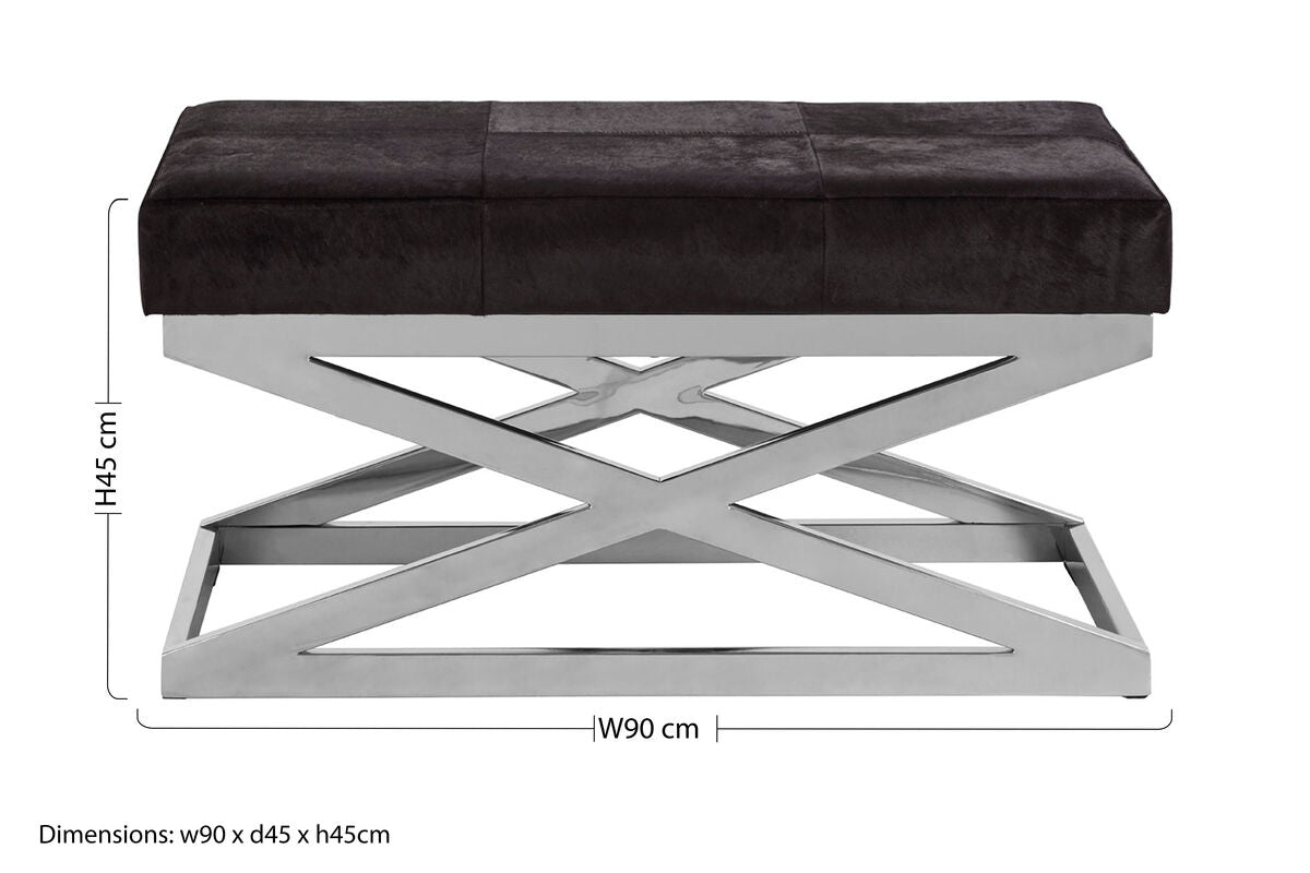 Kensington Townhouse Hair On Leather Cross Base Bench