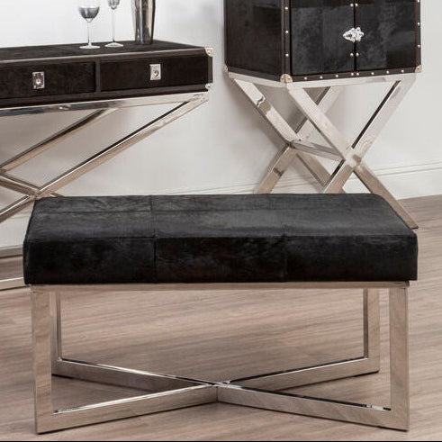 Kensington Townhouse Black Hair On Leather Leather Bench - Image 1
