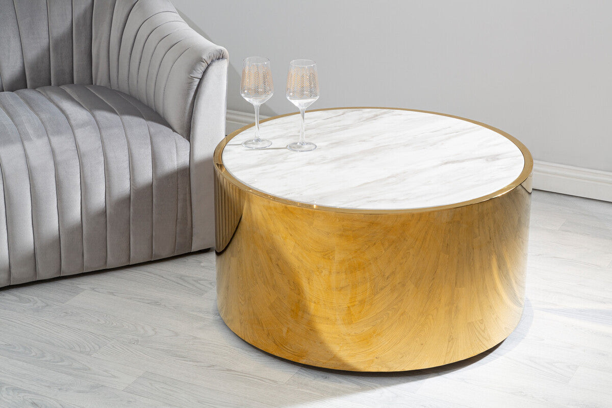 Carlox Round Gold and Marble Effect Coffee Table - Image 5