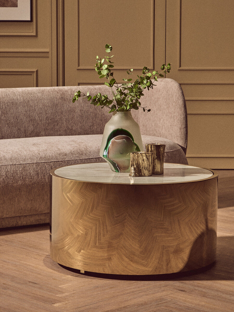 Carlox Round Gold and Marble Effect Coffee Table - Image 3