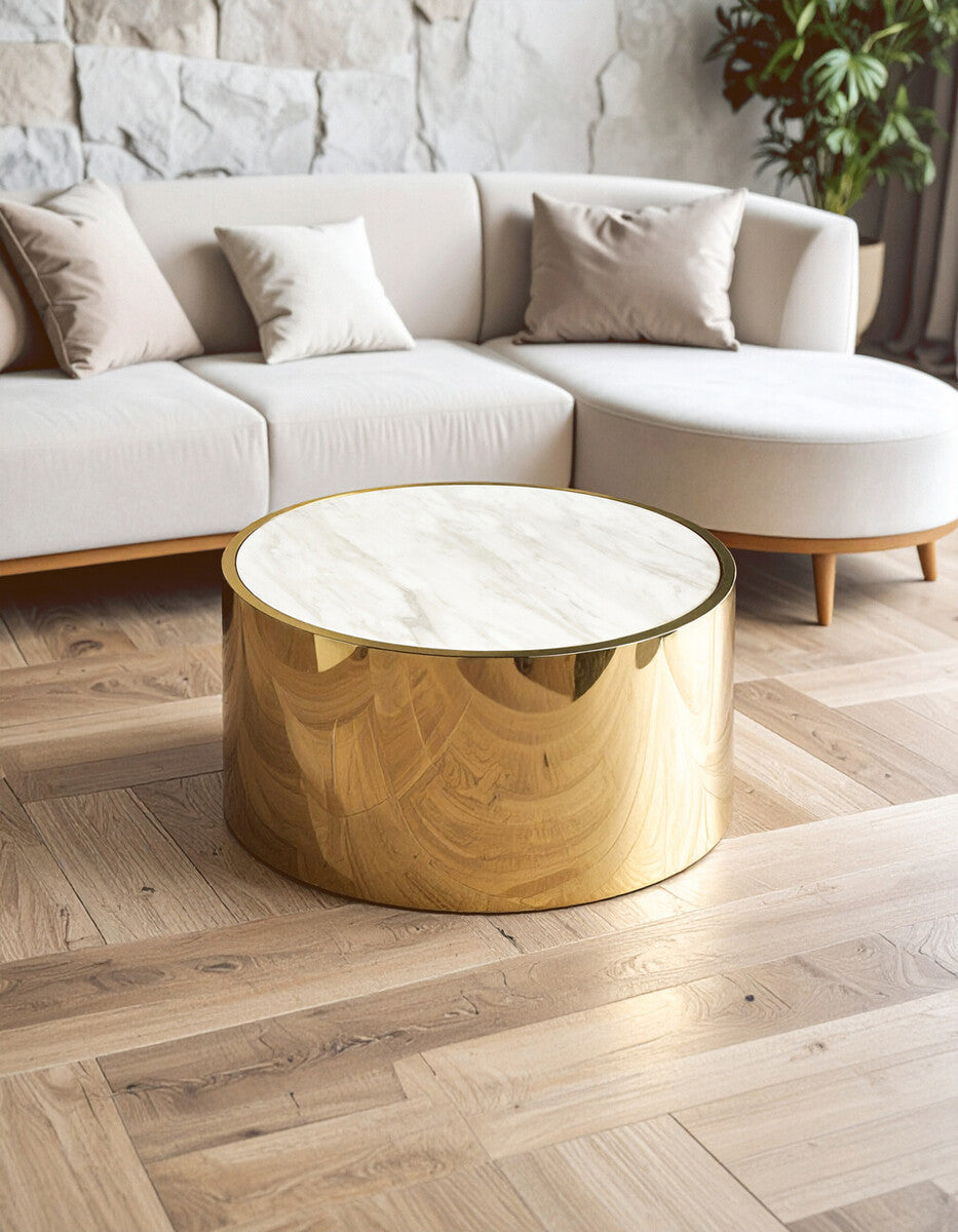 Carlox Round Gold and Marble Effect Coffee Table - Image 6