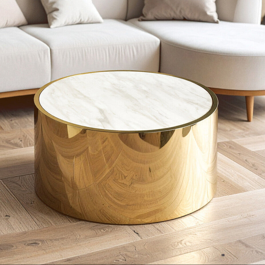 Carlox Round Gold and Marble Effect Coffee Table - Image 1