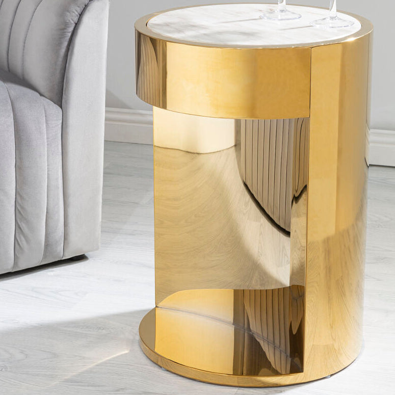 Carlox Gold and Marble Effect Round Side Table - Image 1