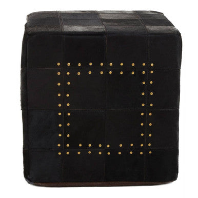 Bosie Safira Black Patchwork Leather Pouffe With Gold Studs
