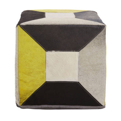 Safira Geometric Design Hair on Leather Pouffe - Image 1