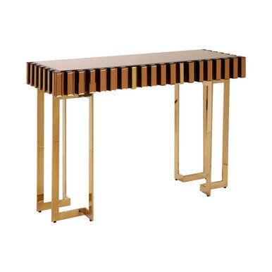 Rivoli Mirrored Top Console Table With Gold Polished Frame