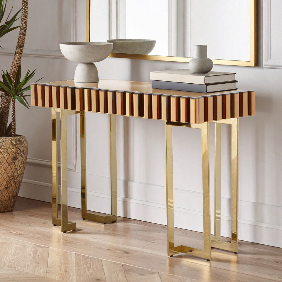 Rivoli Mirrored Top Console Table With Gold Polished Frame - Image 1