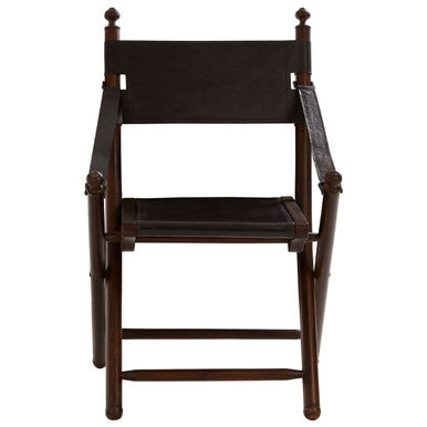 Inca Black Leather and Teak Wood Folding Chair - Image 2