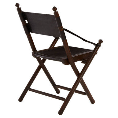 Inca Black Leather and Teak Wood Folding Chair