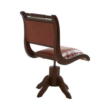 Inca Brown Leather and Teak Wood Swivel Chair - Image 7