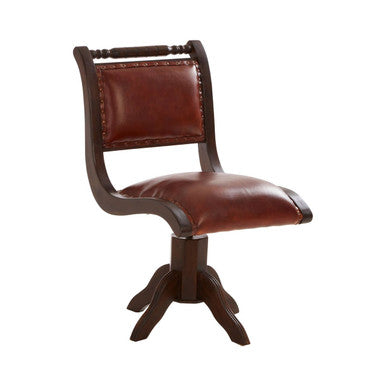 Inca Brown Leather and Teak Wood Swivel Chair - Image 5