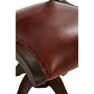 Inca Brown Leather and Teak Wood Swivel Chair - Image 11
