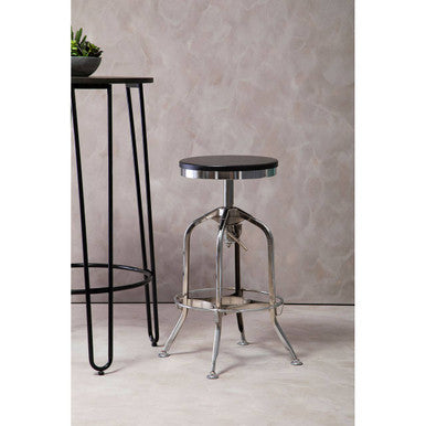 Gator Ash Wood And Silver Chrome Metal Stool