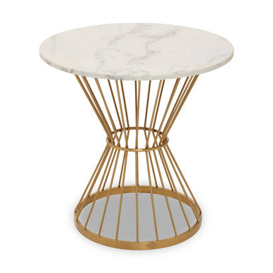 Anzio Hourglass Dining Table with White Marble and Gold Base