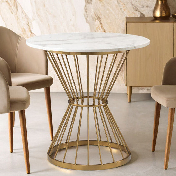 Anzio Hourglass Dining Table with White Marble and Gold Base - Image 1