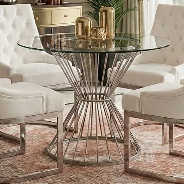 Anzio Hourglass Dining Table with Clear Glass and Silver Base - Image 1