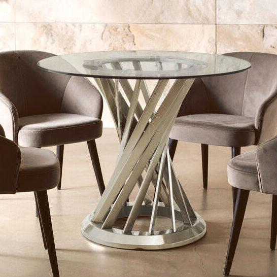 Anzio Clear Glass Top And Silver Hourglass Base Dining Table - Image 1