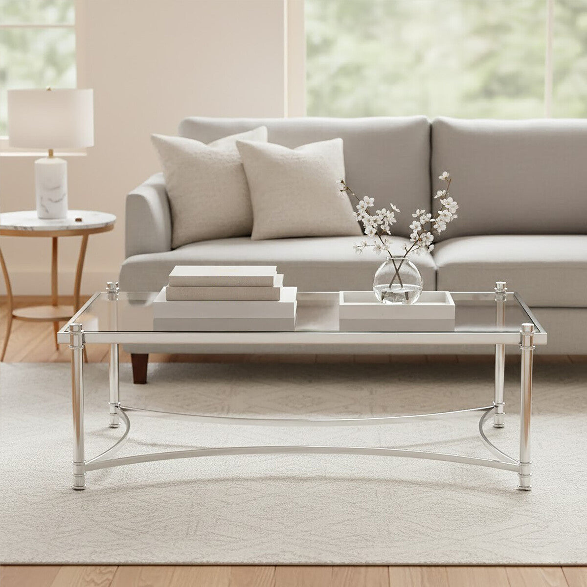 Ackley Silver Coffee Table with Clear Glass