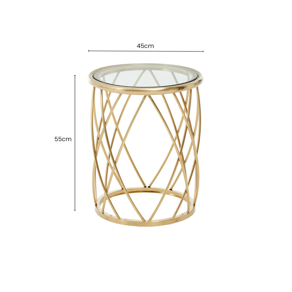Gold Base Round Side Table with Clear Glass Top, Ackley