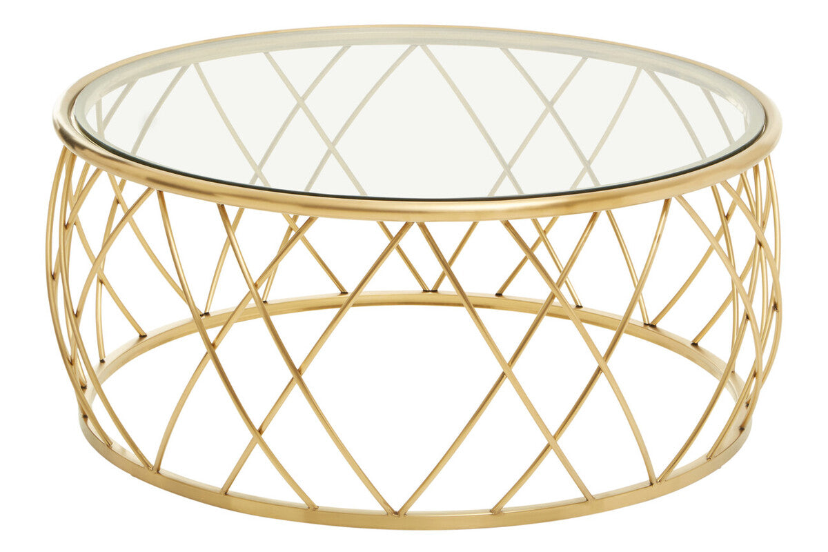 Ackley Gold Round Coffee Table with Clear Glass - Image 2
