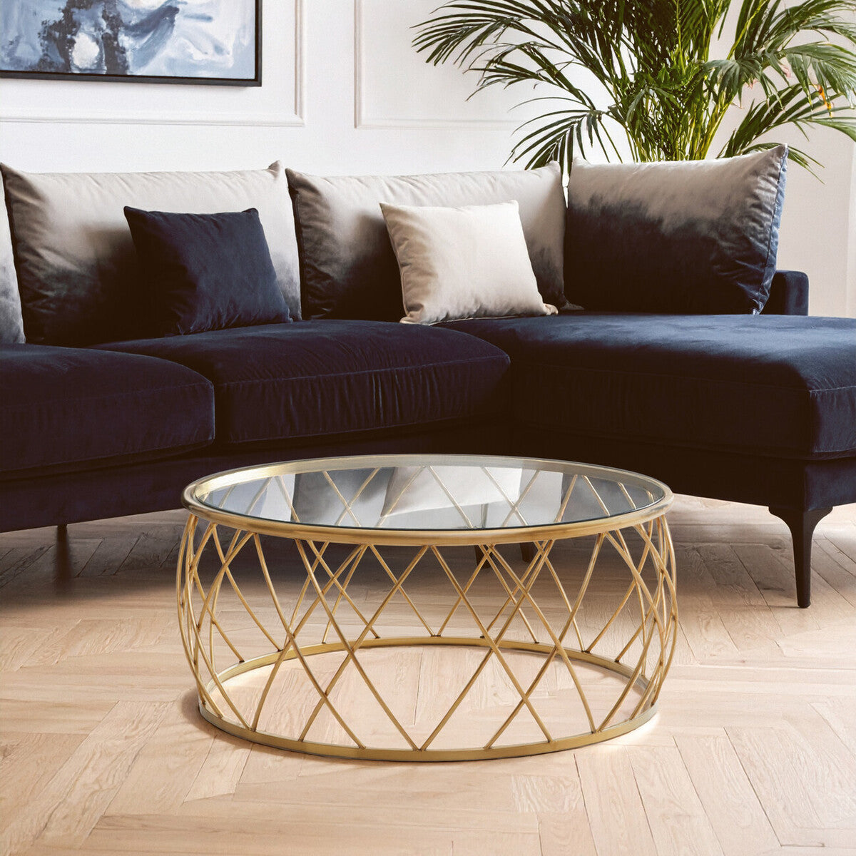 Ackley Gold Round Coffee Table with Clear Glass - Image 3