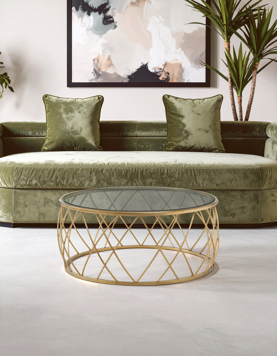 Ackley Gold Round Coffee Table with Clear Glass - Image 5