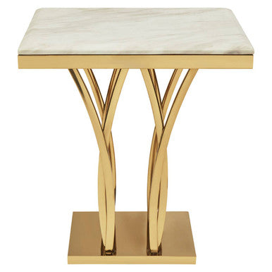 Arenza White Marble And Gold Side Table - Image 1