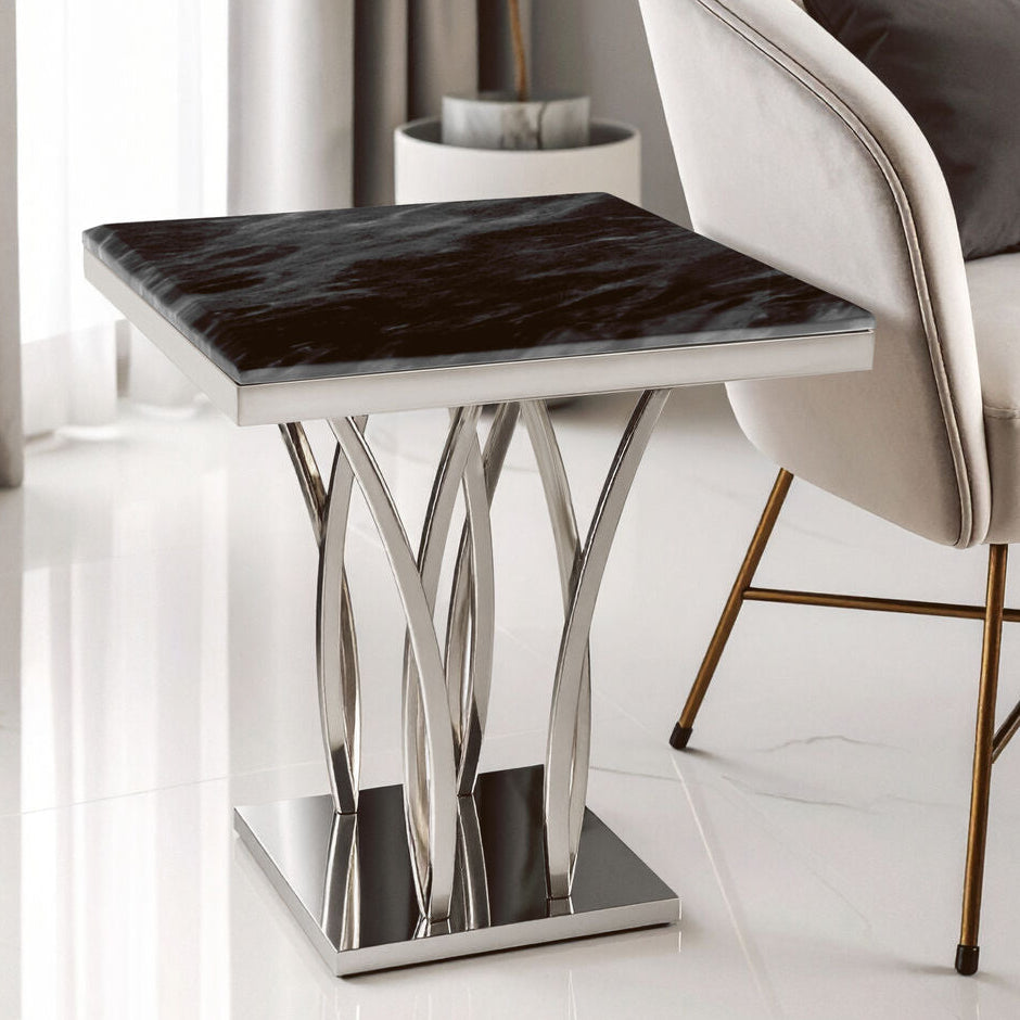 Arenza Black Marble And Silver Side Table - Image 1